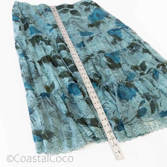 Vintage Tess Floral Paisley 14 Skirt 100% Silk Sheer Lace Fairy Witchy Festival - Picture 8 of 8